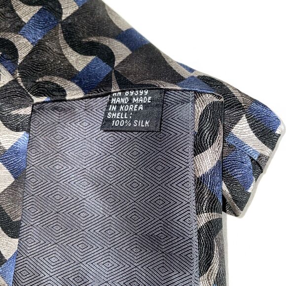Joseph & Feiss Dress Tie Mens Size 57" Wide Black Blue Geometric 100% Silk - Picture 3 of 12